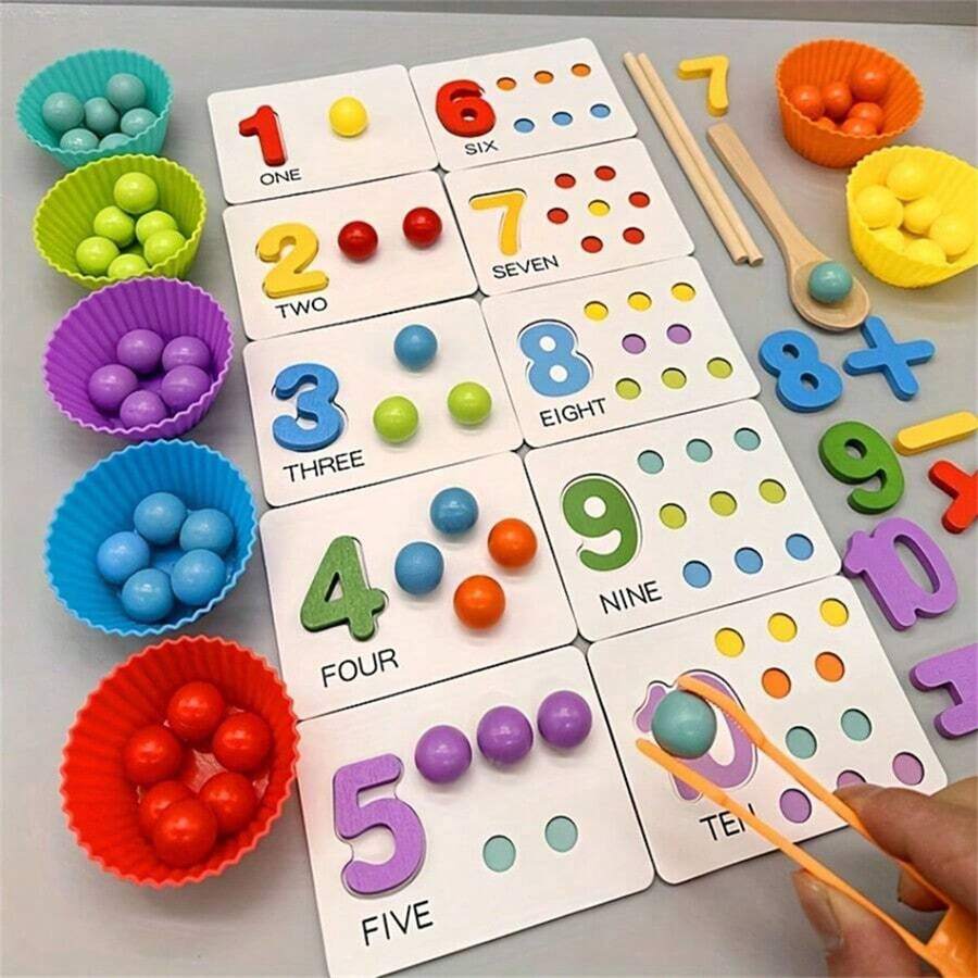 Colorful Wooden Rainbow Montessori Math Counting Toys, Color Sorting, Numbers Recognition And Stacking Puzzle For Toddlers Early Learning, STEM Preschool Educational Activities (Color Assorted)