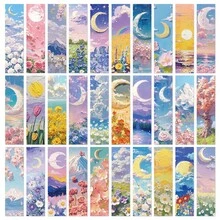 30 piezas Hermosos separadores de libros de papel con estilo de pintura de relieve y paisajes de cuento de hadas, útiles escolares para estudiantes - Multicolor - Ver 7