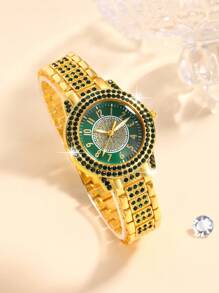 Conjunto de reloj para dama de 7 piezas es magnífico y de moda. Presenta una esfera redonda completamente cubierta de diamantes, una caja y correa también completamente cubiertas de diamantes. Es un lujoso reloj de cuarzo con un juego de joyería que incluye un collar colgante, aretes, anillo y brazalete, adecuado para uso diario, temporada de regreso a clases, temporada de graduación, Acción de Gracias, parejas, el mejor regalo. Caja de reloj no incluida.