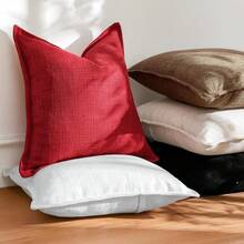 1pc Linen Solid Color Decorative Throw Pillow Cover, Suitable For Living Room Sofa, Bedroom, Office - Beige - View 6