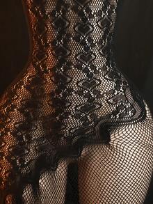 一件优雅蕾丝网纱吊带裙，性感内衣，私密诱惑，露背透视设计，情人节礼物 - 黑色 - 查看 6