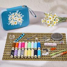 Juego de costura de 87 piezas con estampado florido, suministros de costura profesionales para adultos, juego de cremalleras, agujas de coser, suministros de costura para viajar en casos de emergencia y para el hogar