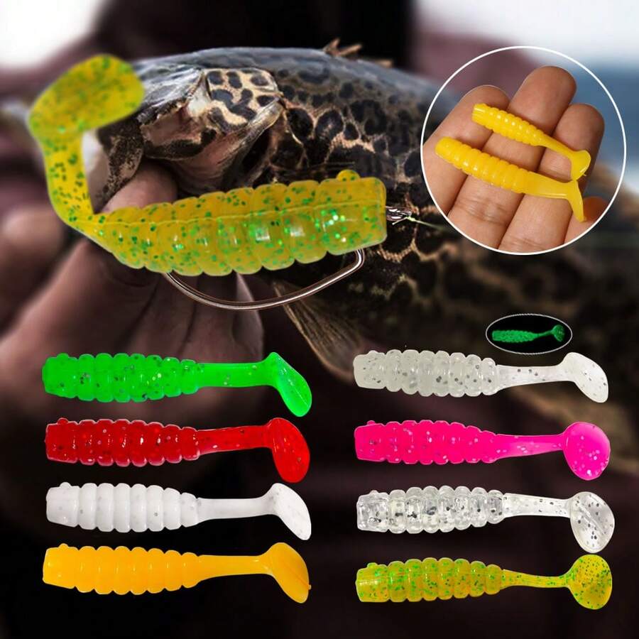 15pcs/30pcs Swinging Mini Soft Lures, Rubber Soft Baits, 4cm/5cm Soft Worm Lures, Bass Silicone Fish
