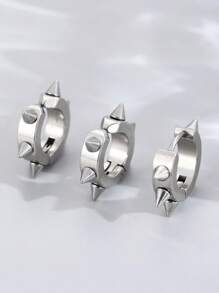 3pcs Stud Hoop Earrings In Punk Style (Female), Gothic Rock Hip Hop Style Earrings (Male And Female), Suitable For Parties, Parties, Everyday Wear