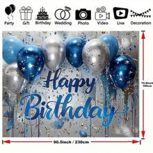Sparkling Blue And Silver Birthday Background - Elastic Party Decorations, Made Of Polyester, Available In Various Sizes
