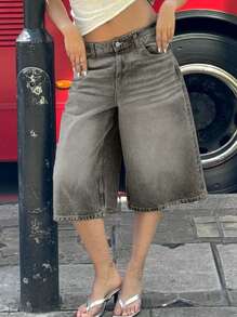 Mittlere Taille Straight Leg 7/8 Hose für Frauen im Western/Cowgirl Style mit used-Waschung