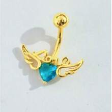 Rhinestone & Cubic Zirconia Wing Decorated 'LOVE' Letter Navel Ring, Piercing Jewelry - Multicolor - View 15