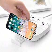 Regleta de alimentación con enchufe plano, 4 tomas amplias y 4 puertos USB (2 USB-C), extensor de pared con montaje incluido, estación de carga rápida para escritorio, diseño compacto y seguro para oficina - Blanco - Ver 3