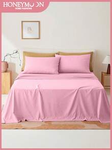 1 pièce Drap de lit, 80g/m² Super doux en microfibre, hypoallergénique, respirant, lavable en machine, résistant aux plis, résistant à la décoloration, résistant au rétrécissement, couleur unie, tissu en polyester, tissage durable, convient pour la maison et l'école, certifié Oeko-Tex - Rose vif - Voir 2