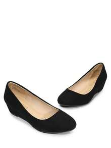Women's Mid Wedge Heel Pumps Closed Toe Slip-On Elegant Comfortable Casual Shoes - 黑色/麂皮 - 查看 5