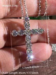 1 PC Luxury 925 Sterling Silver Cubic Zirconia Cross Pendant Necklace Wedding Jewelry For Women Fine Jewelry