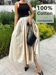 Women's Summer Vacation Dress, Casual Vacation Black Knitted Splicing Apricot Cotton And Linen Long Dress, Free Belt, A-Line Dress, Date Dress, Waist Dress, Cotton And Linen Dress, Birthday Dress, Hepburn Style Dress, Suitable For Vacation/Outing/Dating/Party/Business Casual, Summer & Spring 2025 New,Summer Dresses For Women