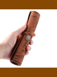 A Unique Map, Nostalgic Retro Pencil Case, Large Capacity Pencil Case, Portable Printed Buckle Pencil Case, PU Leather, Suitable For Cosmetics, Brushes And School Supplies, Cute Simple Creative Map Leather Pencil Case