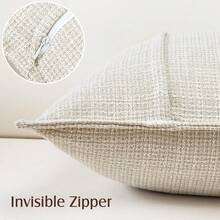 1pc Linen Solid Color Decorative Throw Pillow Cover, Suitable For Living Room Sofa, Bedroom, Office - Beige - View 4