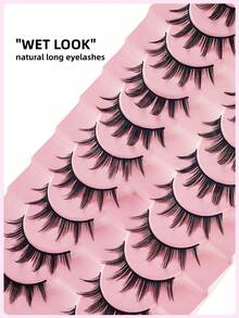 （10 对）漫画睫毛尖头猫眼睫毛，自然造型动漫假睫毛单根纤细韩式妆容睫毛簇，日式角色扮演睫毛浓密假睫毛延长 - 彩色 - 查看 4