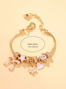 1 pieza Pulsera de aleación de oro lujosa, joyería de pulsera rosa con estilo, con temática de flor, moño y amor, regalo primavera/verano