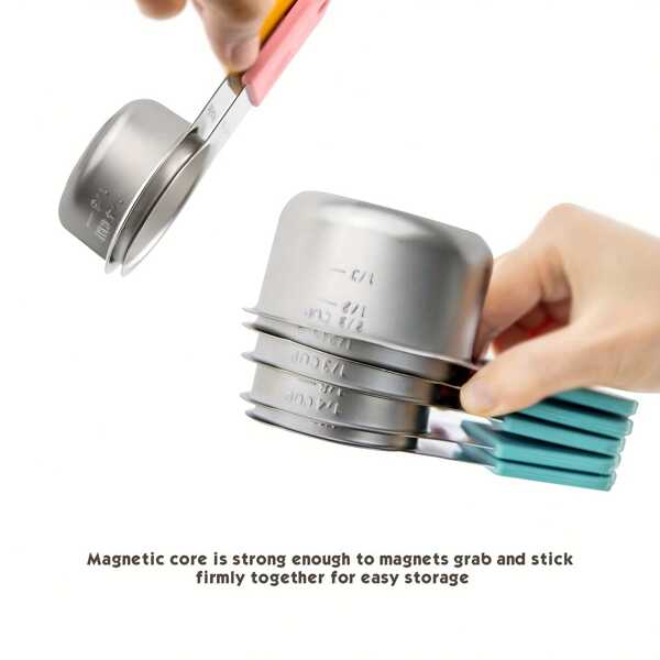 7pcs/Set Stainless Steel Measuring Cups With Clear Markings And Silicone Handles, Dishwasher Safe For Powders & Liquids