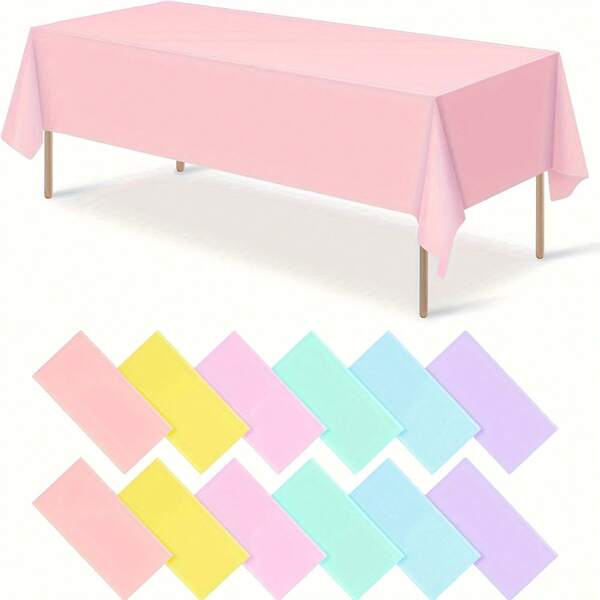 12 Peças Toalhas de Mesa Plásticas Pastel, Toalhas de Mesa Retangulares Descartáveis Nas Cores de Macaron para Festa de Sorvete, Casamento, Decoração de Festa de Aniversário, Piquenique 54 X 108 Polegadas