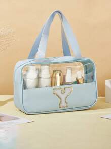 1PC Transparent PVC Toiletry Bag For Makeup Tools Letters Makeup Bag Water-Proof Portable Chenille Letter Zipper Make Up Organizer Minimalist Initial Letter Patch Travel Toiletry Bag For Women For Bathroom Monogram Wash Bag (Letter A~Z) Gift For Mom Beach Bag Beach Essentials Beach Towel Organizer Beach Accessories Beach Stuff Holiday Bag Holiday Essentials For Winter And Fall For Vacation Valentine's Day Makeup Travel Toiletry Organizer Clear Essentials Gifts Storage Zipper Accessories Nail
