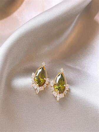 1 Pair Elegant Olive Green Classic Style French Earrings, Vintage High-End Elegant Ear Jewelry