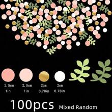 100pcs EcoPapers Golden Pink Polka Dot & Greenery Confetti, Universal Holiday Paper Decorations For Birthday, Bridal Shower, Wedding Celebrations - Table Scatter Decor
