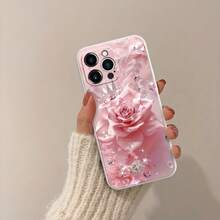 Una delicada rosa rosa, rodeada de un diamante brillante, una corona y otros elementos del patrón de la funda de teléfono, resistente a los golpes, resistente a las caídas y duradera, adecuada para la serie 16 15 14 13 12 11 Pro Plus Max, la mejor opción para su propio uso o como regalo. - Blanco - Ver 2