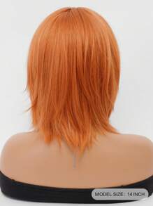 Hermosa peluca naranja con raya central, corta y tipo bob hasta los hombros de 14 pulgadas, con capas finas y fibra sintética transpirable resistente al calor, ideal para uso diario, fiestas, bodas, natural, romántica, casual, calle, fácil de usar, con diseño antideslizante, peluca corta y recta adecuada para cualquier forma de rostro
