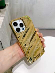 Custodia per telefono di lusso, asimmetrica, ondulata, lucida, con texture 3D morbida, compatibile con iPhone 16 Pro Max/16/16 Pro/16 Plus/15/15 Pro Max/15 Pro/11/12/13/14 Pro Max/11 Pro/11 Pro Max/12 Pro/12 Pro Max/13 Pro/13 Pro Max/14 Pro/14 Pro Max, design premium creativo, impermeabile, antiurto, anti-graffio, regalo di primavera e anniversario - oro di lusso - Visualizzare 3