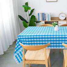 1pc Blue Plaid Disposable Plastic Tablecloth, Waterproof & Oil-Proof, Protects Table Surface, 54*108in Square, Suitable For Various Occasions