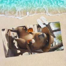 1pc Capybara Beach Towel With Hat & Beer Cup Design - Soft, Lightweight, Sand-Free, Quick Dry Microfiber, Suitable For Travel, Swimming, Surfing, Yoga, Camping And Beach Accessories, Beach Blanket Summer Travel, Vacation Holiday Bathroom Decor Beach Essentials