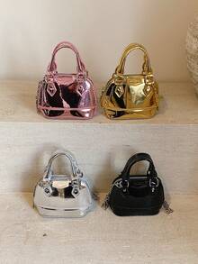 New Mini Glossy Shell Handbag, Petite Size Crossbody Bag, Lipstick Case - A - View 2