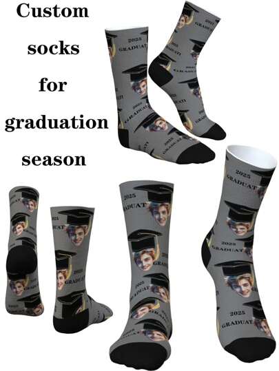 زوج واحد من الجوارب المخصصة لموسم التخرج 2025، جوارب مخصصة للأزواج، هدية التخرج، جوارب رقبة طاقم مخصصة وممتعة كهدية للرجال، جوارب رياضية، هدايا عيد الميلاد المخصصة