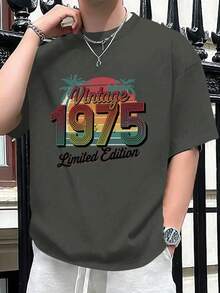 Vintage 1975 Graphic Pure Cotton Men's T-Shirt Comfort Fit - Dark Grey - View 1