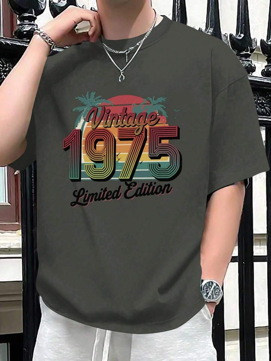 Vintage 1975 Graphic Pure Cotton Men's T-Shirt Comfort Fit - Dark Grey - View 1