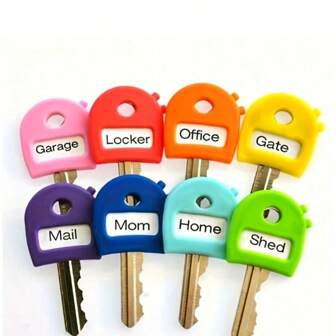 1 pièce/4 pièces/8 pièces/10 pièces Porte-clés de couleurs avec étiquettes, identificateur de clé rétractable de 2,8 cm/1,1 pouce, convient à la plupart des clés, couvre-clé doux au toucher avec étiquette d'identification pour une identification facile des clés de porte - élégant, facile à installer, comprend des étiquettes vierges et pré-imprimées, accessoires d'organisation de bureau à domicile pour hommes