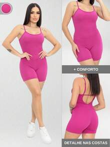 Kit 2 Jumpsuits Ribbed Strappy Rompers Women's Clothing Gym Sports Fitness - Rose Red - View 2