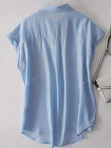 Women's Spring & Summer Bat Wing Sleeve Pocket Shirt Top, Minimalist Design