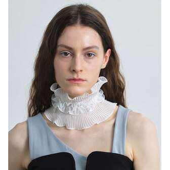 1pc Women Lace Detachable Dickey Collar,Removable Peter Pan False Collar Scarf, Breathable Casual For Outfit Decor, Solid Color Polyester, Suitable For Spring/Summer For Dress For Christmas Decor