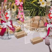 5/10pcs Acrylic Display Panels With Wooden Stands, Scratch-Resistant, Smooth Edges, Other Plastic Materials, Suitable For DIY Table Signs, Weddings, Events & Decor