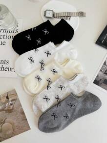 5 pares de calcetines tipo barco simples con lazo dulce para mujer, calcetines invisibles adecuados para primavera y verano