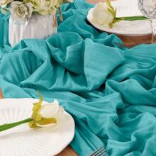 1pc Teal Green Macrame Table Runner, Farmhouse Spring Table Cloth (Approx. 90*400cm), Boho Home Decor, Suitable For Wedding, Baby Shower, Birthday Party