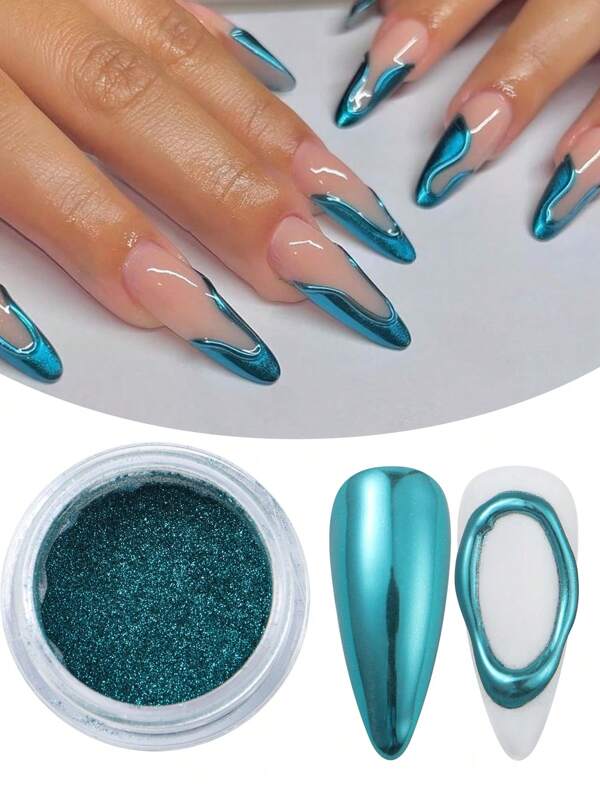 Super-Bright Metallic Mirror Nail Powder Set Blue Y2K Chrome Pigment Flakes Fine Glitter Rubbing On Dust Manicure Decoration
