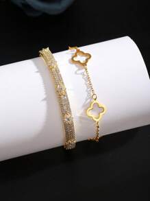 2 Stücke Set aus Edelstahl-Nagel- und Klee-Armband mit passender Klee-Kette, geeignet für den täglichen Gebrauch von Frauen, als Weihnachtsgeschenk oder Urlaubspräsent