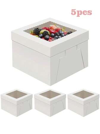 5pcs 8inch/10inch/12inch Clear Window Cake Boxes, Bakery, Pastry, Dessert Packaging Boxes Suitable For Christmas, Thanksgiving, Valentine's Day, Mother's Day, Graduation