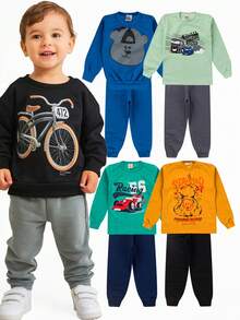 Children's Sweatshirt Set For Boys Winter 8 Pieces Kit Men's Clothing 4 Tops + 4 Pants - 彩色 - 查看 5
