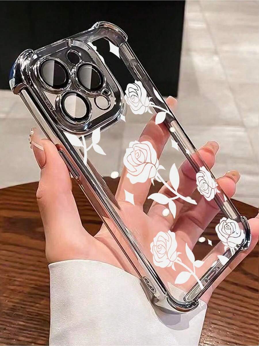 Funda protectora de TPU transparente, gruesa, con airbag y acabado electrochapado rosa (1 unidad). Compatible con phone 16 Pro Max/16 Pro/16/13 Pro Max/12 Pro Max/11, 15 Pro Max/14 Pro Max. - Plateado - Ver 1