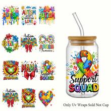 4pcs Autism Awareness UV DTF Stickers Set, Self-Adhesive Waterproof Scratch-Resistant Decals For 16oz Glass Jars, Mugs & DIY Crafts - Vibrant Designs With Autism Symbols & Inspirational Messages