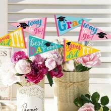 12 pièces Vases de fête de remise des diplômes avec drapeaux triangulaires, petits et raffinés drapeaux, décoration de bouquet pour la cérémonie de remise des diplômes, fournitures pour la décoration de l'atmosphère