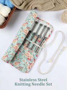 New Crochet Hook Set Of 25cm Stainless Steel Needles 2.0-8.0mm 11pcs + Storage Bag, 3 Styles Available: Pink Floral, Yellow Tree, Blue Elephant. Suitable For Knitting Sweaters, Socks, Scarves, DIY Projects. Great Gift For Mothers, Wives