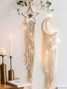 1/2pcs Hand Woven Home Decor Dream Catcher Children's Room Wall Decoration Bohemian Minimalist Star Pendant / Moon Pendant Dreamcatcher, Seasonal Ambient House Decoration Pendant,Lamp Not Included - Multicolor - View 7